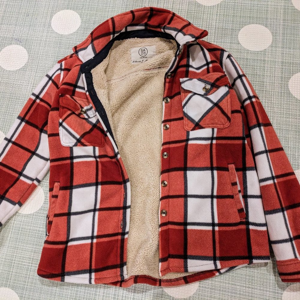 Women's Plaid Super Plush Sherpa Lined Fleece Shirt Jacket with Pockets - XS